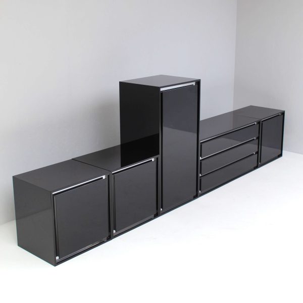 Black lacquered Italian mid century sideboard by Acerbis