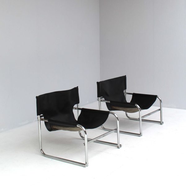 T1 Black Leather Sling chairs by Rodney