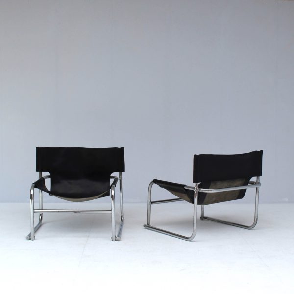 T1 Black Leather Sling chairs by Rodney