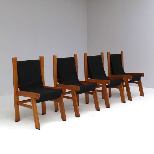 Set Italian wooden chairs with black fabric