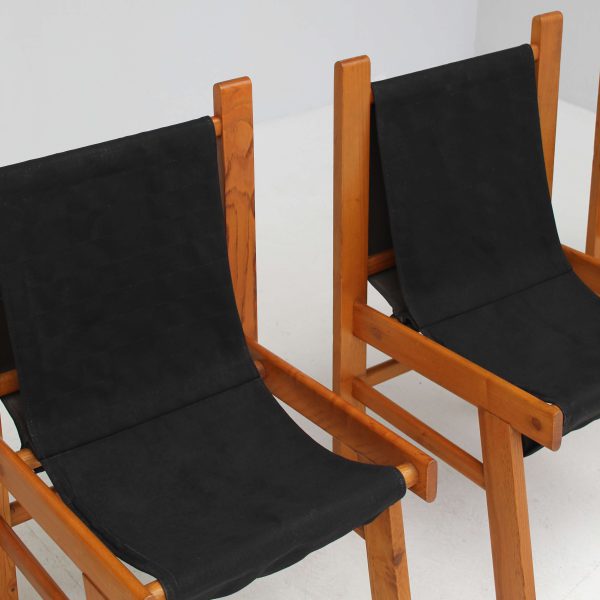 Set Italian wooden chairs with black fabric