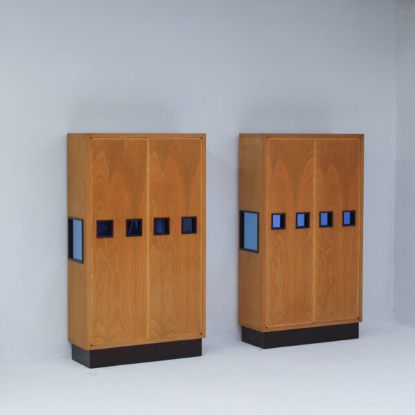 Set of 2 architectural cabinets, made in Italy, 70s